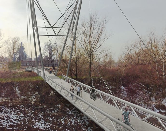 Vizualizace vzhledu nové lávky od architekta Pleskota.